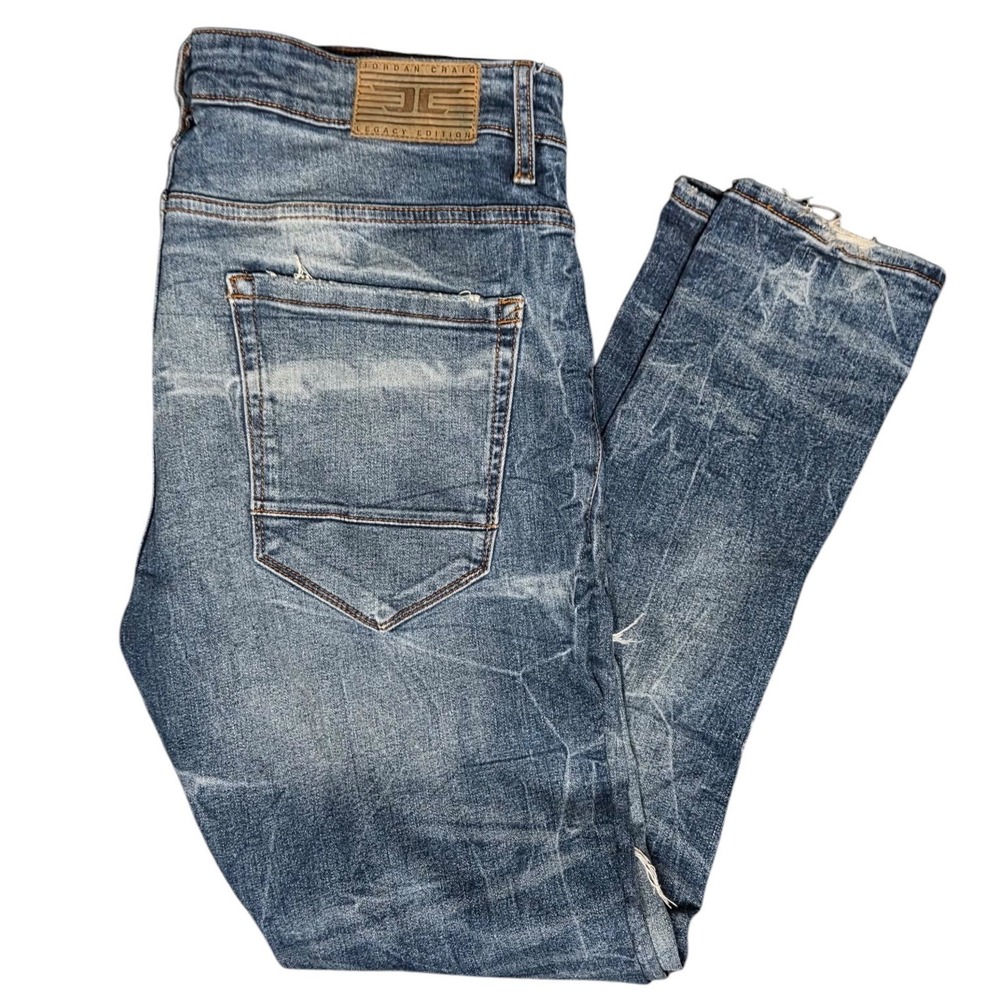 Jordan Craig Legacy Edition Sean Slim Distressed Jeans Mens 38x32 Blue JS1216